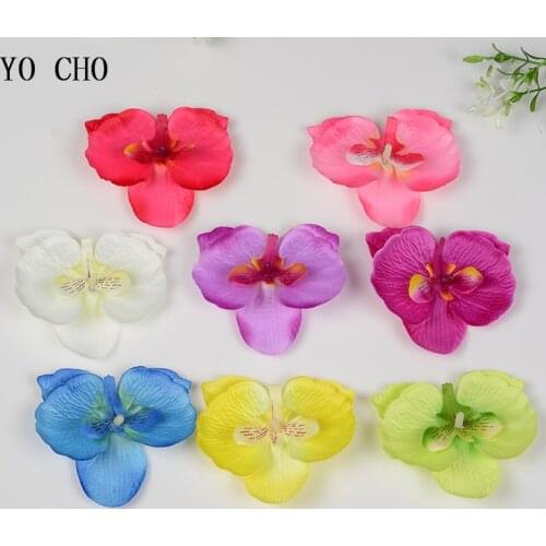 YO CHO White Butterfly Orchid Artificial Flowers Heads Lot High Quality Silk Fake Orchidea Flower Decorations Handmade DIY Craft