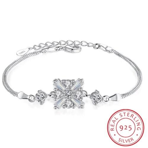 Luxury Fashion 925 Sterling Silver Cube Crystal Four Claws Zirconia Box Chain Bracelets & Bangles Pulseira Wedding Party Giftf