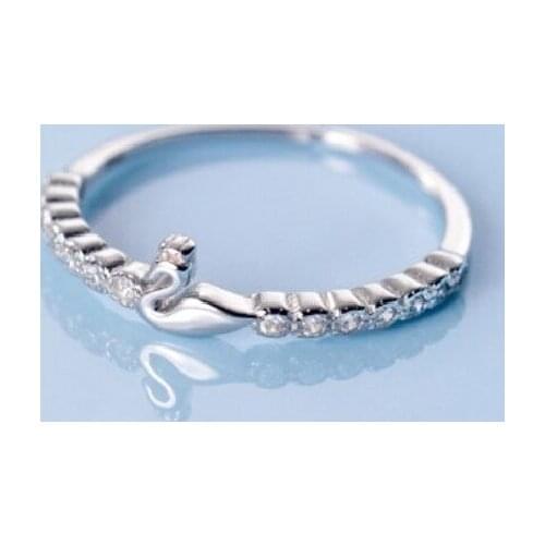 VENTFILLE 925 Sterling Silver Japanese and Korean Little Swan Diamond Temperament Small Fresh Simple Creative Personality Ring