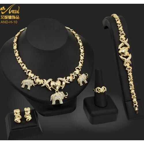 ANIID Gold Jewelry Set XO Earrings Ring Necklace Indian Turkish 24K Jewellery African Pendant Mexican Dubai 2021 Arab Elephant