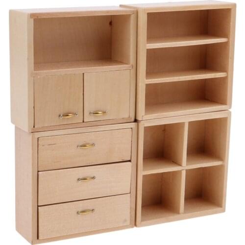 1/12 Dollhouse Miniature Natural Wood Color Combined Cabinet Furniture Model