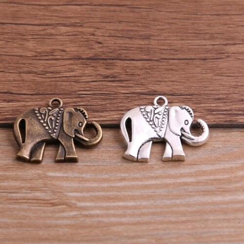 10PCS 21*25mm Metal Alloy Two Color Elephant Charms Animal Pendants for Jewelry Making DIY Handmade Craft