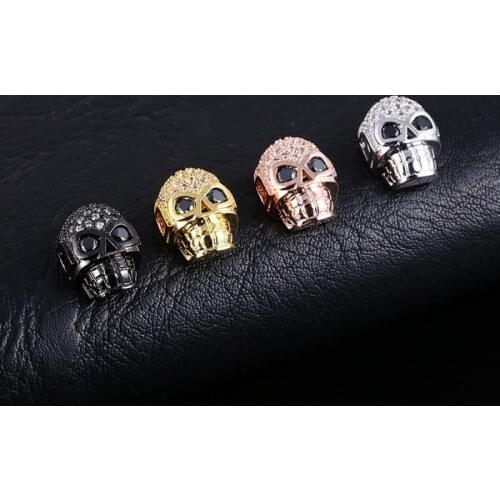4 Color Fashion Micro Pave Zircon Accessories Skull Bead Brass Beads & Jewelry Making material Charms For Bracelet