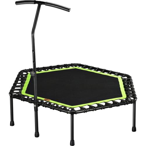 48 Inch Hexagonal Muted Fitness Trampoline with Adjustable Handrail for Indoor GYM Jump Sports Adults Kids Safety