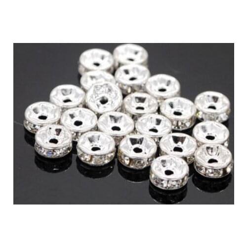 6mm 8mm 10mm 12mm gd32 White Crystal Rhinestone Metal Rondelle Spacer silver Plated DIY Loose Beads Charm Bracelet Crafts