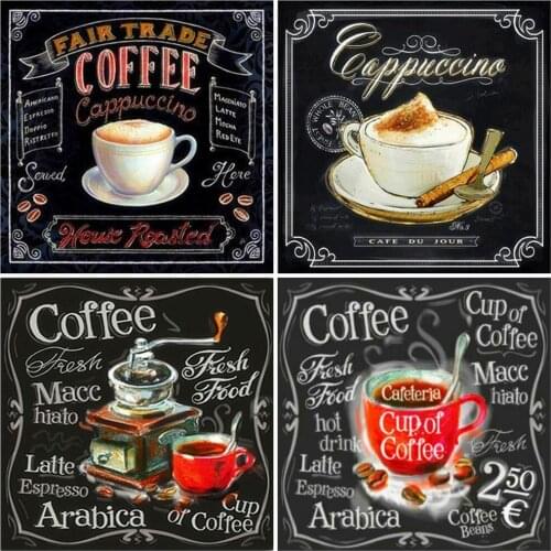 HUACAN Diamond Painting Coffee Cup Cross Stitch Diamond Embroidery Mosaic Blackboard Wall Decor Home Art