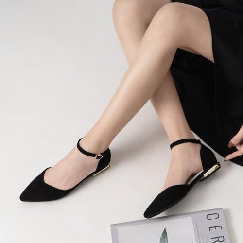 Metal low heels pointed toe sandals women ankle buckle strap cover toe sandalias ol flock brand single ladies work shoes women