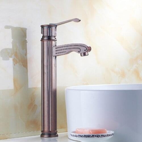 Oil Rubbed Bronze wash basin faucet red, Bathroom ORB basin faucet hot and cold,Copper antique sink basin faucet mixer water tap