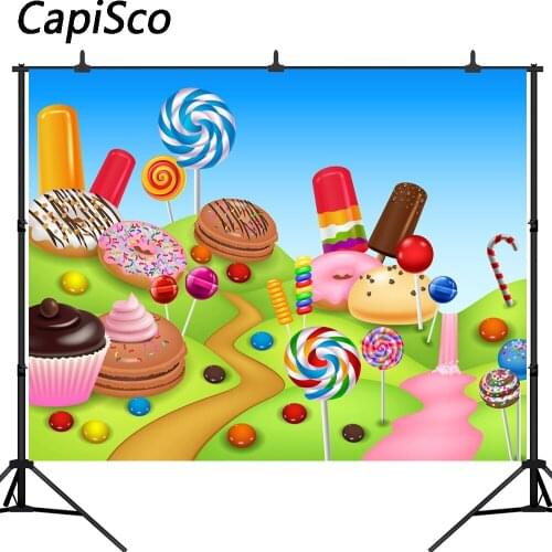 Capisco Lollipops Candy Bar Party Baby Children Photography Backgrounds Customized Photographic Backdrops For Photo Studio