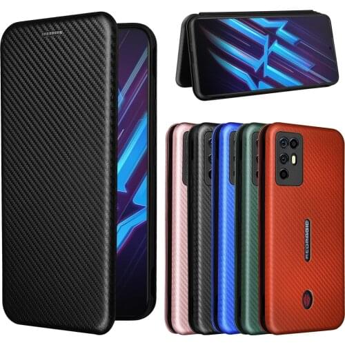 For Nubia Red Magic 6R Case Carbon Fiber Flip Leather Case For Nubia RedMagic 6R Business Magnetic Wallet Card Slot Slim Cover