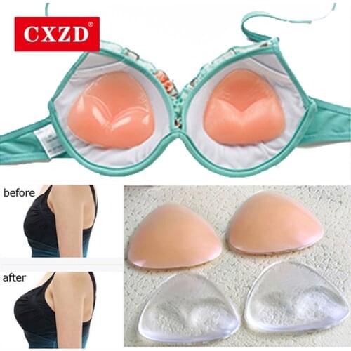 CXZD 1 Pair Silicone Triangle Bikini Swimsuit Bra Removable Bikini Bra Insert Silicone Pads Enhancer Swimsuit Push-up HOT
