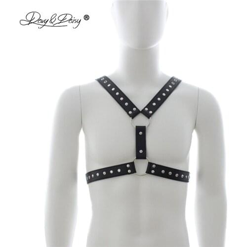 DAVYDAISY Men PU Leather BDSM Bondage Rivet Erotic Lingerie Vest Gay Chest Harness Belt Adult Game Male Sexy Costumes TA512
