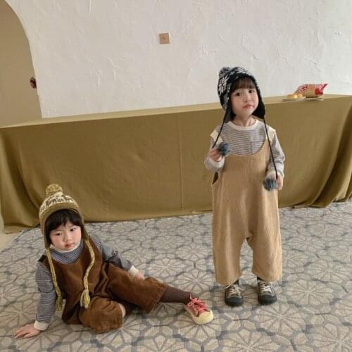 Girls Boys Babys Kids Overalls Long Pants 2021 Spring Autumn Toddler Cotton Corduroy Outdoor Trousers Childrens Clothing