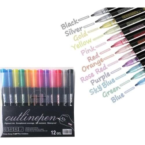 Double line pen color hand account pen dream outline pen hand-painted school student stationery highlighter office marker pen