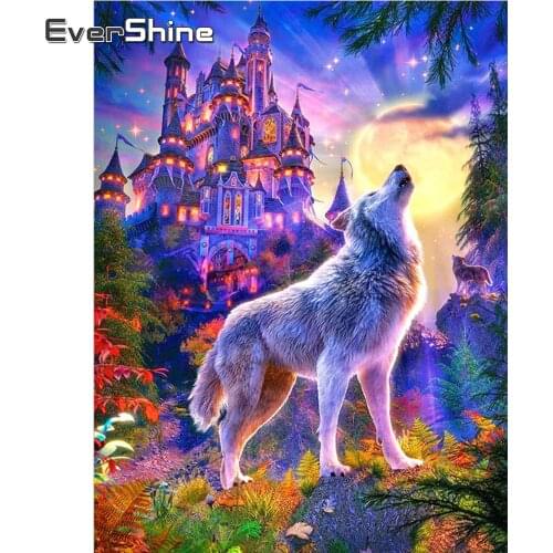 EverShine Diamond Painting Full Square Animal Diamond Mosaic Building Cross Stitch Kit Embroidery Wolf Beaded Decor For Home