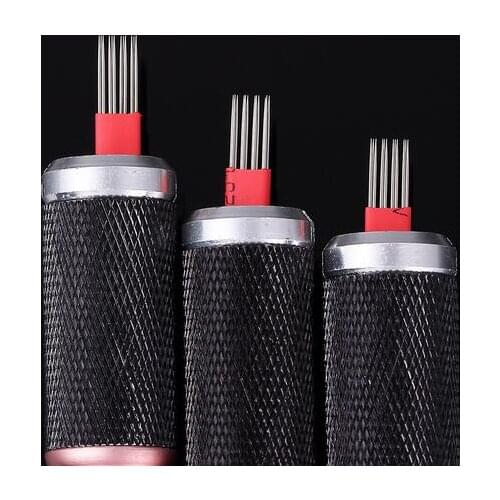 50pcs Red 4X3 Bevel Round Permanent Makeup Eyebrow Needles Microblading Tattoo Needle 3D Eyebrow Embroidery Fog Round Needle