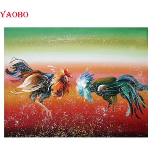 Yaobo DIY 5D Diamond Painting Animal Pictures Cock Fighting Needlework Full Square Mosaic Diamond Embroidery Cross Stitch Kits