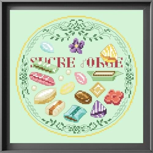 Candies cross stitch kits foods aida fabric 18ct 14ct 11ct light green cotton thread embroidery kits DIY craft set