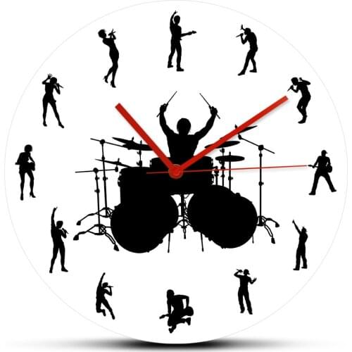 Music Studio Silent Non Ticking Silent Wall Watch Music Band Live Wall Clock Guitarist Drummer Rock Band Concert Live Home Decor
