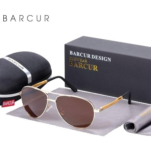 BARCUR Design Pilot Aluminium Magnesium Temples Steel Frame Men Polarized Sunglasses Eaywear Sun Glasses UV400 Protection
