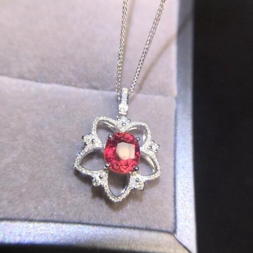 Ruby Pendant Fine Jewelry Real 18K White Gold 100% Natural Red Ruby Gemstones 1.61ct Diamonds Ruby Fine Chic Pendant Necklace