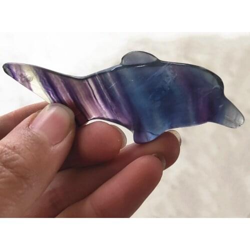Handmade carving crystal dolphin Natural colorful FLUORITE dolphin quartz animal 5-6cm