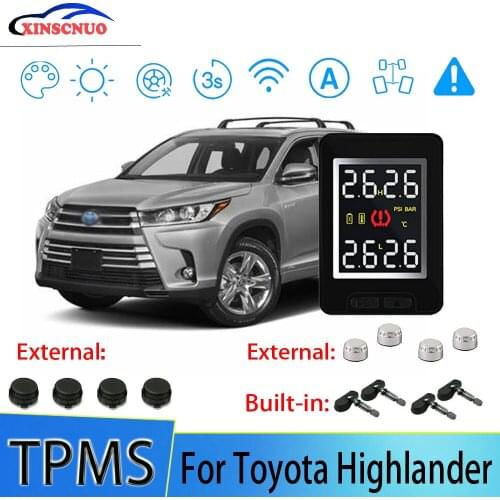 Smart Car TPMS Tire Pressure Monitor System For Toyota Highlander With 4 Sensors Wireless Alarm Systems LCD Display TPMS Monitor