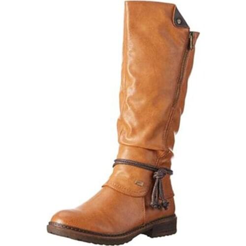 Women Mid-calf Boots Womens Zip High Boots Woman Keep Warm Low Heels Ladies Comfort Shoes Western Boots Female Drop Shipping