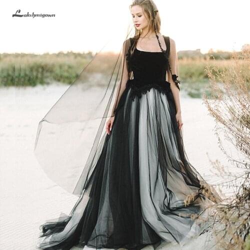 Sexy Black Wedding Dress A Line 2020 Robe Mariage Femme Bradal Wedding Gowns Sleeveless Lace Open Back