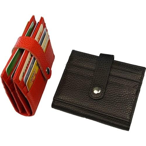 100% Genuine Leather Short Buckle Folded Business Name Card Wallet Large Capacity Cross Bank Card ID Holder