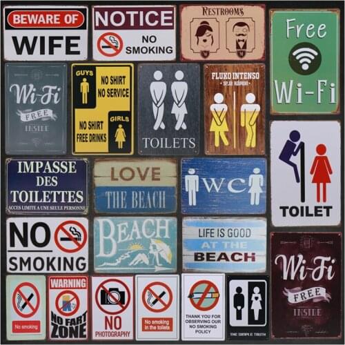 Vintage Metal Retro Stickers Wall Decor Painting Tintin Plaque Iron Tin Signs Toilet WC Free WiFi Sign Bar Poster 8x12 Inch H74