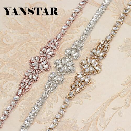 YANSTAR 10PCS Wholesale Bridal Rose Gold Crystal Rhinestone Applique Sew On Wedding Dress Belt DIY Wedding Dress Belt YS869