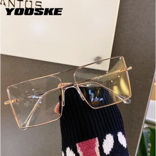 YOOSKE 2020 Square Oversized Glasses Frame Vintage Brand Women Glasses Men Eyewear Frame Mental Computer Eyeglasses