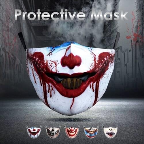 Funny Fashion Halloween Horror Clown Cospaly Adult Masks Womens Men Unisex Face-Protection Cycling Spots Breathable Party Mask