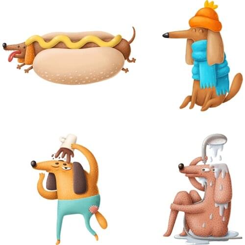 Three Ratels CM3 funny dachshund dogs Restaurant stickers refrigerator kitchen decals childrens gift sticke