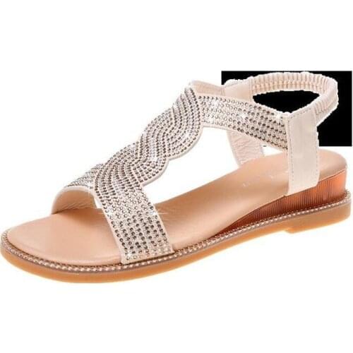 2021 New Summer Women Sandals Sexy Shoes Crystal Casual Woman Flats Buckle Strap Ladies Fashion Beach Shoe Big Size 35-40
