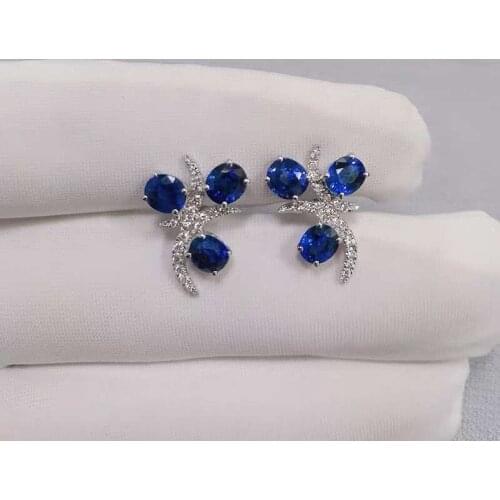 Fashion Elegant leaf Cherry natural blue sapphire stud earrings Natural gemstone earrings S925 silver women party gift jewelry
