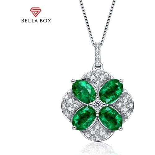 BELLA BOX Luxury Green Emerald Gemstones Pendant Necklaces Charm Lady 925 Sterling Silver Fine Jewelry Wedding Engagement Gift