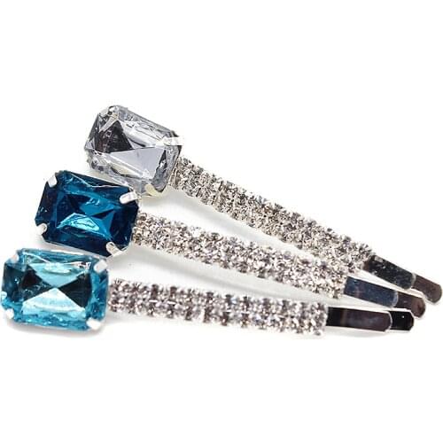 1 Pair Trendy Hair Accessories Luxury Green Crystal Bling Hair Barrette Square Stone Hairpin Rhinestone Hair Clips For Women