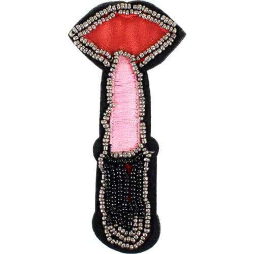 10pieces Beaded Lipstick Fabric Patches Motif Applique Badges Sew on Bags Shoes Decorated Craft Sewing Accessories TH977