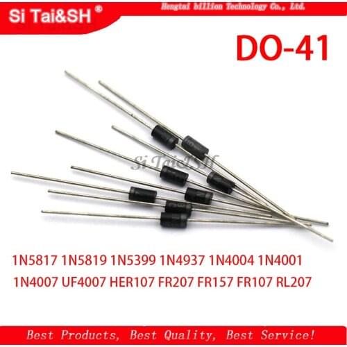100PCS Schottky Rectifier Diode 1N5817 1N5819 1N5399 1N4937 1N4004 1N4001 1N4007 UF4007 HER107 FR207 FR157 FR107 RL207 DO-41