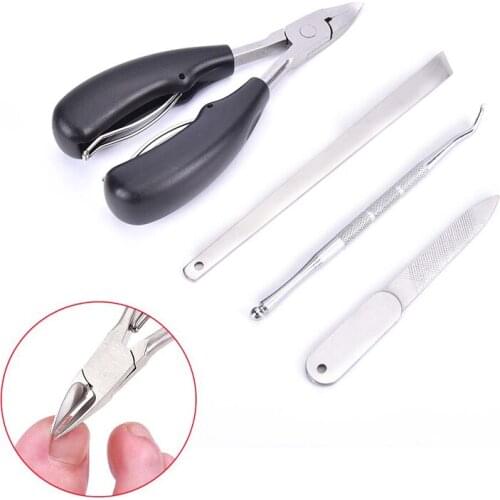 4pc Stainless Steel Nail Clipper Set Toenail Clippers Thick Ingrown Toe Nail Heavy Duty Precision Nail Scissor Cut Toenails Tool