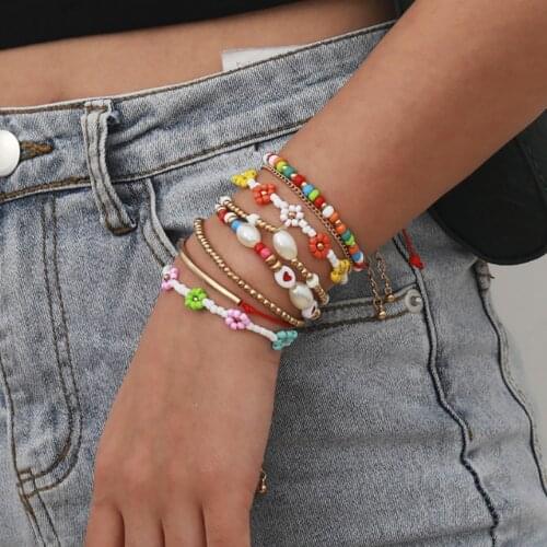 8Pcs/Set Bohemian Ethnic Hamdmade Multicolor Bracelet Sets For Women Fashion Letters Pearl Beads Bracelet Couples Boho Jewelry