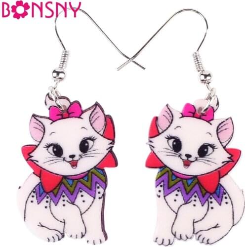 Bonsny DropLong Acrylic Dangle Brand Bijoux Animal Jewelry Cat Cartoon New 2016 Girls Women Cat Earrings Accessories