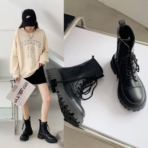 Platform Flats Ankle Boots Lace Up Zipper Shoe 2021 New Autumn Winter Gladiator Motorcycle Goth Chunky Designer Women Snow Boots
