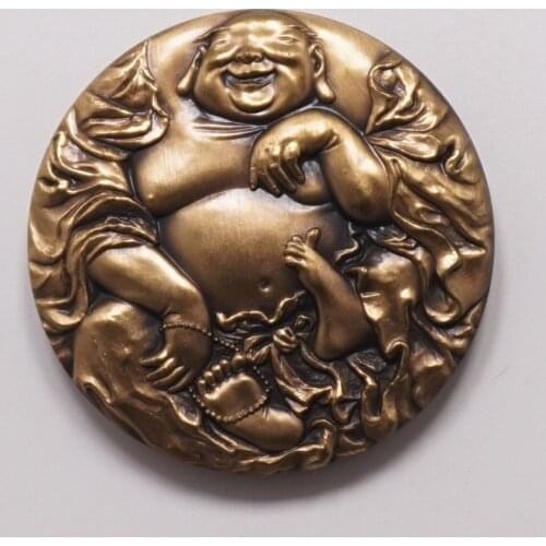45mm HOTEI Buddhist monk God of Contentment & Happiness Bronze Medal Coin