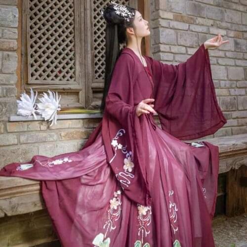 Burgundy Hanfu Chinese Traditional Ancient Women Clothes Han/Tang Dynasty Fairy Classical Performance Stage Costume for Women