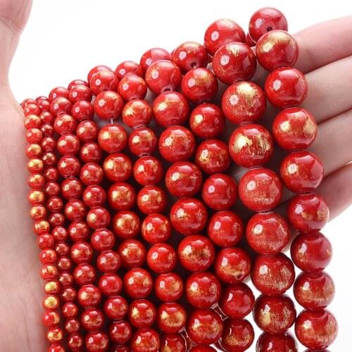 Red Color Golden Jades Beads Round Loose Natural Stone Bead for Jewelry Making DIY Bracelet Necklace Accessories 4/6/8/10/12mm