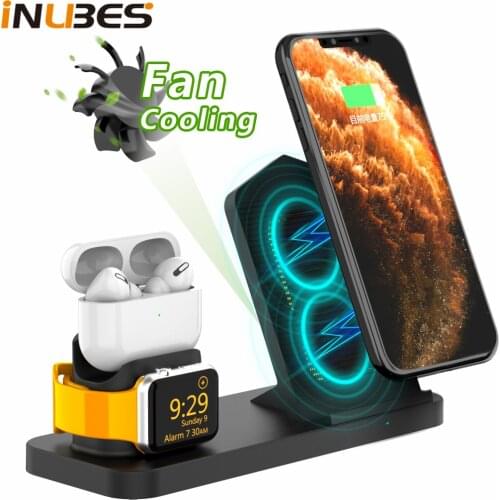 3 in 1 Fast Wireless Charger For iPhone With Cooling Fan Wireless Charging Dock For Apple Watch Airpods Pro Charging Station Hub