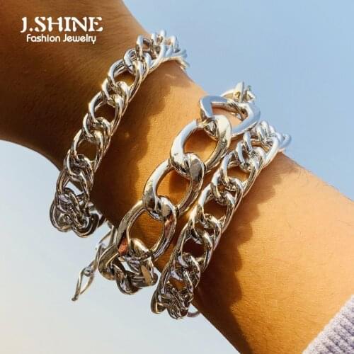 J.Shine 3Pcs/Set Punk Chunky Thick Miami Curb Chain Bracelets Bangles Gold Color Link Chain Stackable Bracelets Wrist Jewelry